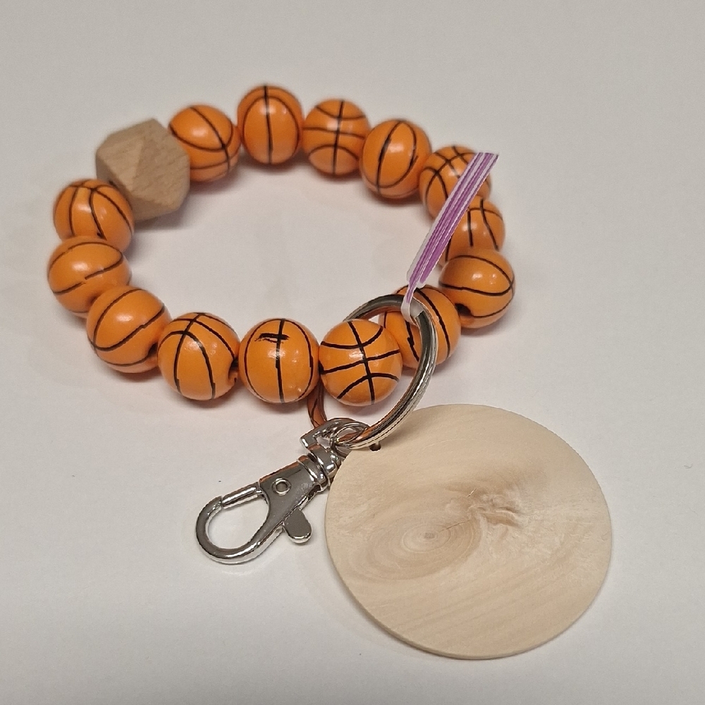 Orange Basketball Bead Keychain Bracelet